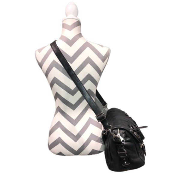 Badgley Mischka Cherise Black Leather Convertible Satchel - Picture 4 of 16